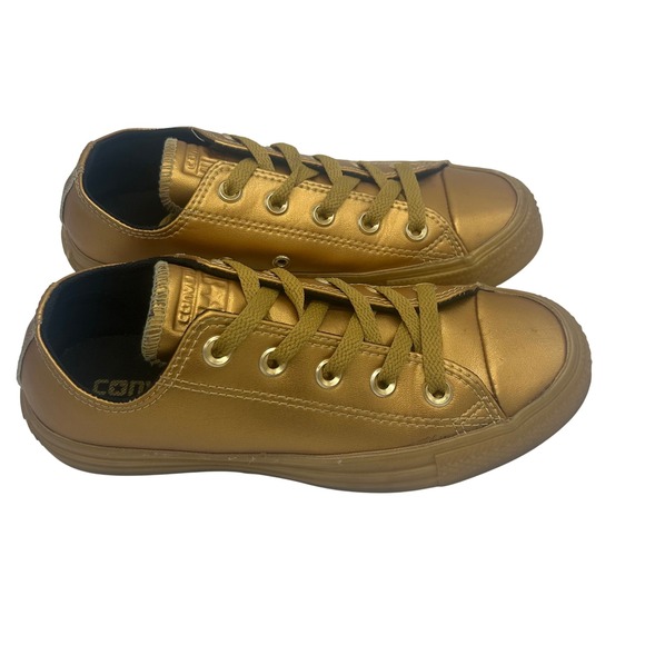 Converse All Star Metallic Gold Sneakers Low Top‎ Shoes Unisex Size 5.5 3.5 - Picture 2 of 5